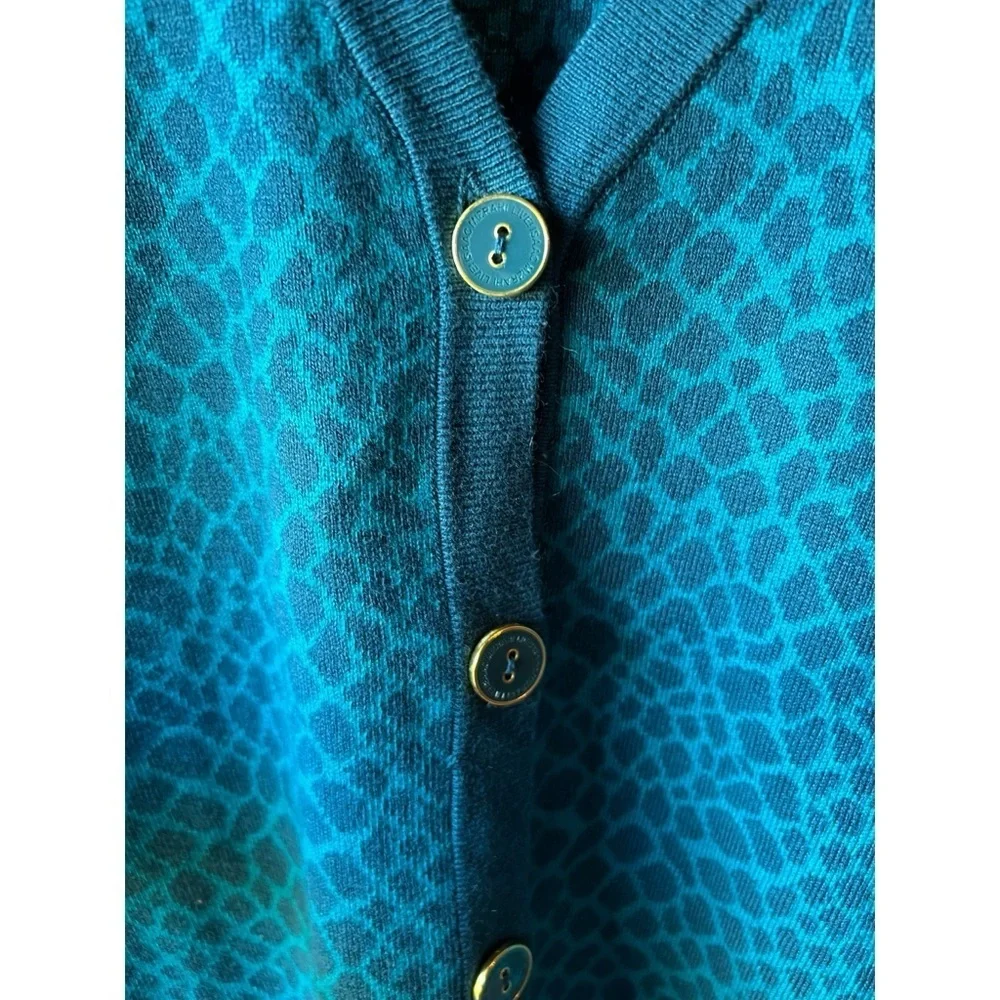 Teal Statement Elevated Casual Luxe Jacquard Snake Print Cardigan NWT S #830